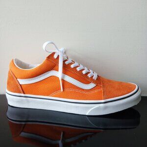 Vans Men's Old Skool Suede / Canvas in Super Awesome Orange Tiger / True White